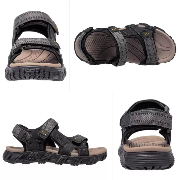 CAMEL CROWN Mens Leather Hiking Sandals Waterproof Lightweight Sports Sandals Open Toe AntiSlip Outdoor Athletic Sandals for Summer BeachBlackGrey