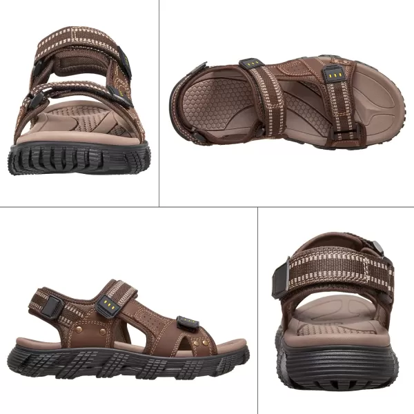 CAMEL CROWN Mens Leather Hiking Sandals Waterproof Lightweight Sports Sandals Open Toe AntiSlip Outdoor Athletic Sandals for Summer BeachCoffee