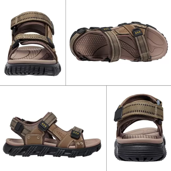 CAMEL CROWN Mens Leather Hiking Sandals Waterproof Lightweight Sports Sandals Open Toe AntiSlip Outdoor Athletic Sandals for Summer BeachKhakiGreen