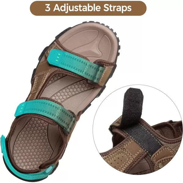 CAMEL CROWN Mens Leather Hiking Sandals Waterproof Lightweight Sports Sandals Open Toe AntiSlip Outdoor Athletic Sandals for Summer BeachKhakiGreen
