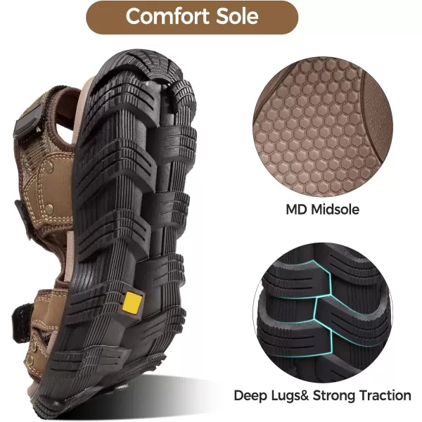 CAMEL CROWN Mens Leather Hiking Sandals Waterproof Lightweight Sports Sandals Open Toe AntiSlip Outdoor Athletic Sandals for Summer BeachKhakiGreen