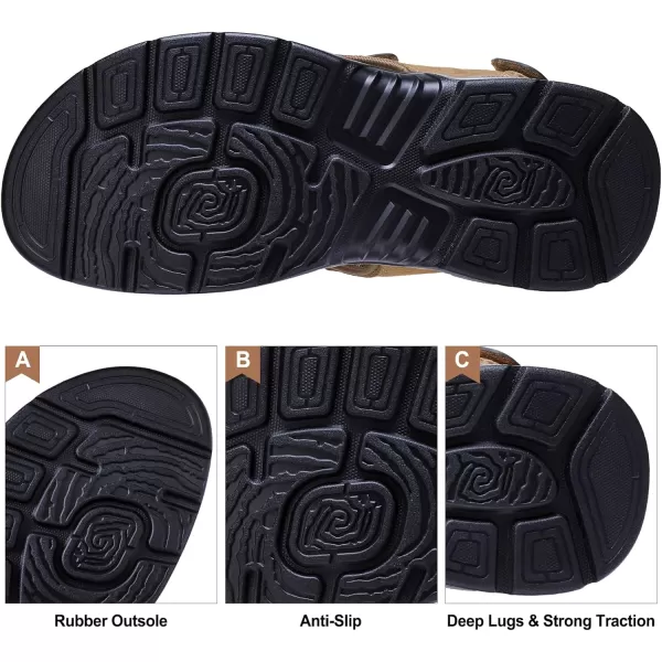 CAMEL CROWN Mens Leather Sandals Outdoor Sports Hiking Sandals Summer Open Toe Adjustable Straps Sandals for Water BeachCamel7837