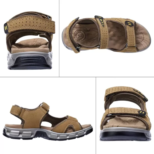 CAMEL CROWN Mens Leather Sandals Outdoor Sports Hiking Sandals Summer Open Toe Adjustable Straps Sandals for Water BeachCamel7837