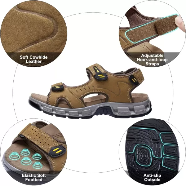 CAMEL CROWN Mens Leather Sandals Outdoor Sports Hiking Sandals Summer Open Toe Adjustable Straps Sandals for Water BeachCamel7837