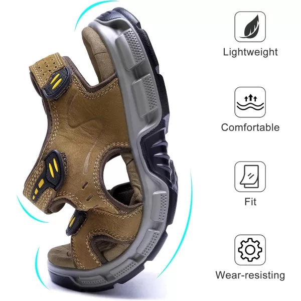 CAMEL CROWN Mens Leather Sandals Outdoor Sports Hiking Sandals Summer Open Toe Adjustable Straps Sandals for Water BeachCamel7837