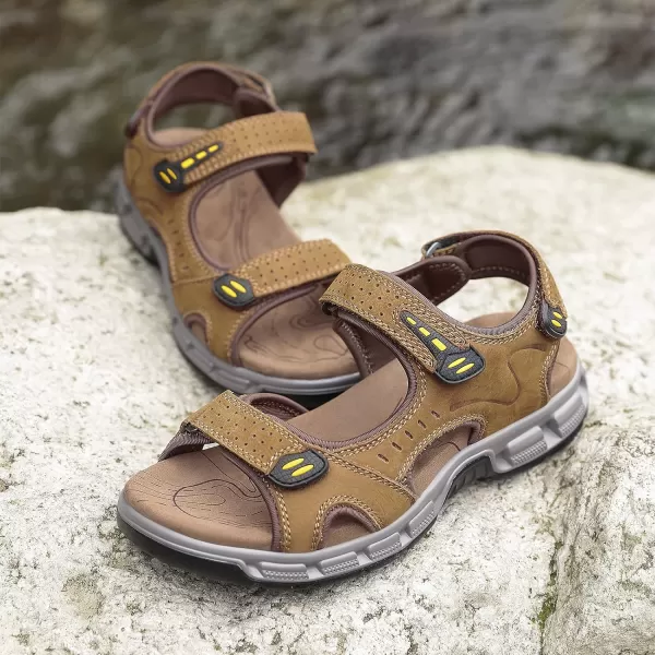 CAMEL CROWN Mens Leather Sandals Outdoor Sports Hiking Sandals Summer Open Toe Adjustable Straps Sandals for Water BeachCamel7837