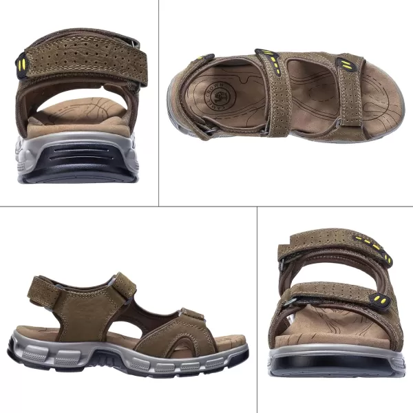 CAMEL CROWN Mens Leather Sandals Outdoor Sports Hiking Sandals Summer Open Toe Adjustable Straps Sandals for Water BeachCoffee7837