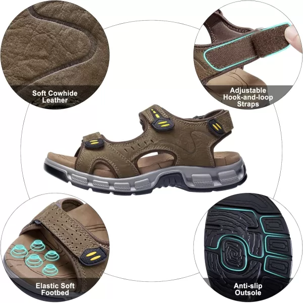 CAMEL CROWN Mens Leather Sandals Outdoor Sports Hiking Sandals Summer Open Toe Adjustable Straps Sandals for Water BeachCoffee7837