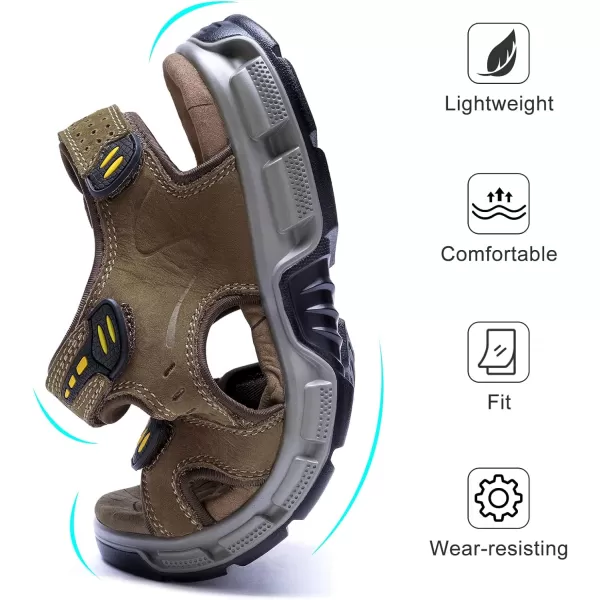 CAMEL CROWN Mens Leather Sandals Outdoor Sports Hiking Sandals Summer Open Toe Adjustable Straps Sandals for Water BeachCoffee7837