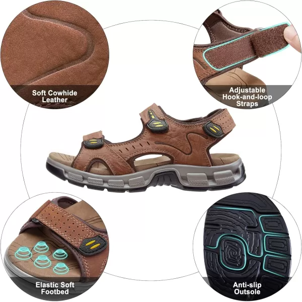 CAMEL CROWN Mens Leather Sandals Outdoor Sports Hiking Sandals Summer Open Toe Adjustable Straps Sandals for Water BeachDark Brown7837