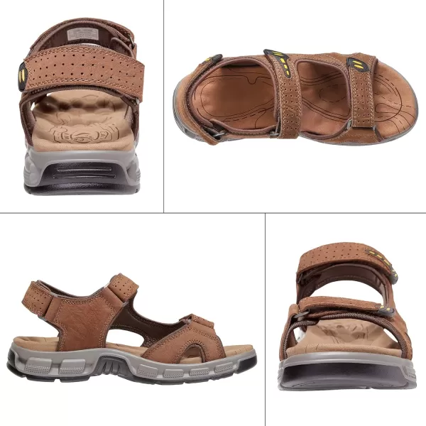 CAMEL CROWN Mens Leather Sandals Outdoor Sports Hiking Sandals Summer Open Toe Adjustable Straps Sandals for Water BeachDark Brown7837