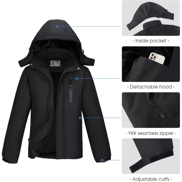 CAMEL CROWN Mens Mountain Waterproof Ski Jackets Warm Winter Snow Coat with Detachable Hood Windproof Rain JacketBlack