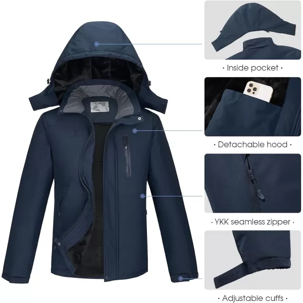 CAMEL CROWN Mens Mountain Waterproof Ski Jackets Warm Winter Snow Coat with Detachable Hood Windproof Rain JacketDark Blue