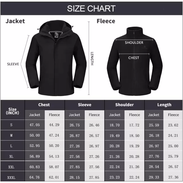 CAMEL CROWN Mens Ski Jacket 3 in 1 Waterproof Winter Jacket Snow Jacket Windproof Hooded with Inner Warm Fleece CoatBlack