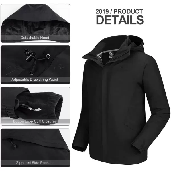 CAMEL CROWN Mens Ski Jacket 3 in 1 Waterproof Winter Jacket Snow Jacket Windproof Hooded with Inner Warm Fleece CoatBlack