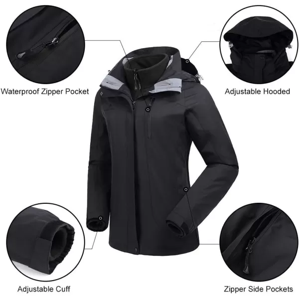 CAMEL CROWN Mens Ski Jacket 3 in 1 Waterproof Winter Jacket Snow Jacket Windproof Hooded with Inner Warm Fleece CoatBlack1
