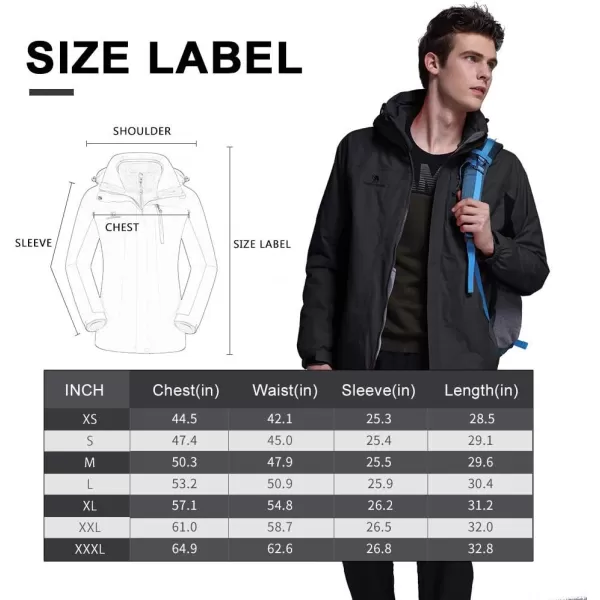 CAMEL CROWN Mens Ski Jacket 3 in 1 Waterproof Winter Jacket Snow Jacket Windproof Hooded with Inner Warm Fleece CoatBlack1