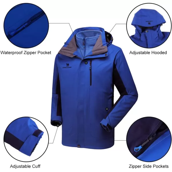 CAMEL CROWN Mens Ski Jacket 3 in 1 Waterproof Winter Jacket Snow Jacket Windproof Hooded with Inner Warm Fleece CoatBlue