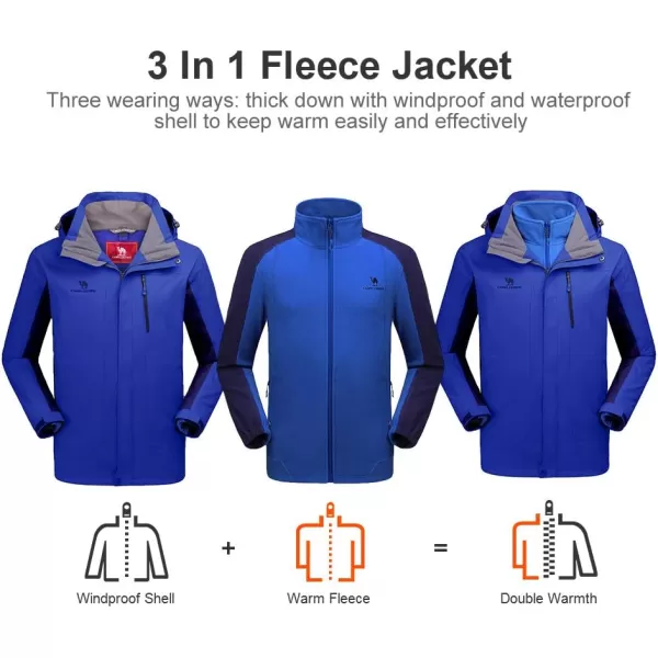 CAMEL CROWN Mens Ski Jacket 3 in 1 Waterproof Winter Jacket Snow Jacket Windproof Hooded with Inner Warm Fleece CoatBlue