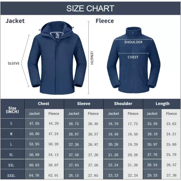 CAMEL CROWN Mens Ski Jacket 3 in 1 Waterproof Winter Jacket Snow Jacket Windproof Hooded with Inner Warm Fleece CoatBlue2