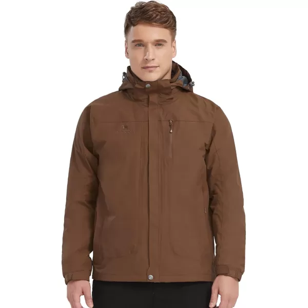 CAMEL CROWN Mens Ski Jacket 3 in 1 Waterproof Winter Jacket Snow Jacket Windproof Hooded with Inner Warm Fleece CoatBrown