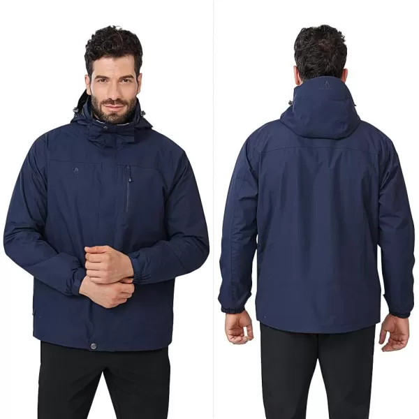 CAMEL CROWN Mens Ski Jacket 3 in 1 Waterproof Winter Jacket Snow Jacket Windproof Hooded with Inner Warm Fleece CoatDark Blue