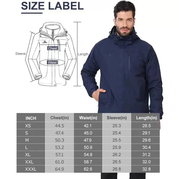 CAMEL CROWN Mens Ski Jacket 3 in 1 Waterproof Winter Jacket Snow Jacket Windproof Hooded with Inner Warm Fleece CoatDark Blue