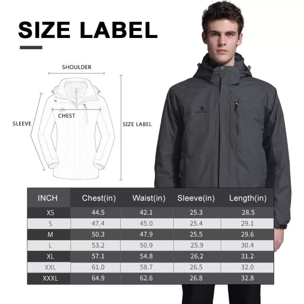 CAMEL CROWN Mens Ski Jacket 3 in 1 Waterproof Winter Jacket Snow Jacket Windproof Hooded with Inner Warm Fleece CoatDark Grey