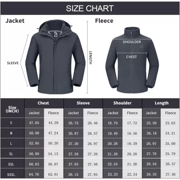 CAMEL CROWN Mens Ski Jacket 3 in 1 Waterproof Winter Jacket Snow Jacket Windproof Hooded with Inner Warm Fleece CoatGrey