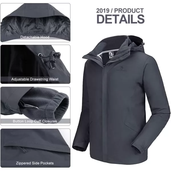 CAMEL CROWN Mens Ski Jacket 3 in 1 Waterproof Winter Jacket Snow Jacket Windproof Hooded with Inner Warm Fleece CoatGrey