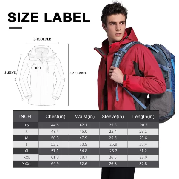 CAMEL CROWN Mens Ski Jacket 3 in 1 Waterproof Winter Jacket Snow Jacket Windproof Hooded with Inner Warm Fleece CoatRed