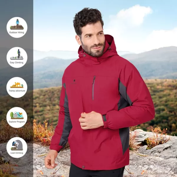CAMEL CROWN Mens Ski Jacket 3 in 1 Waterproof Winter Jacket Snow Jacket Windproof Hooded with Inner Warm Fleece CoatRed