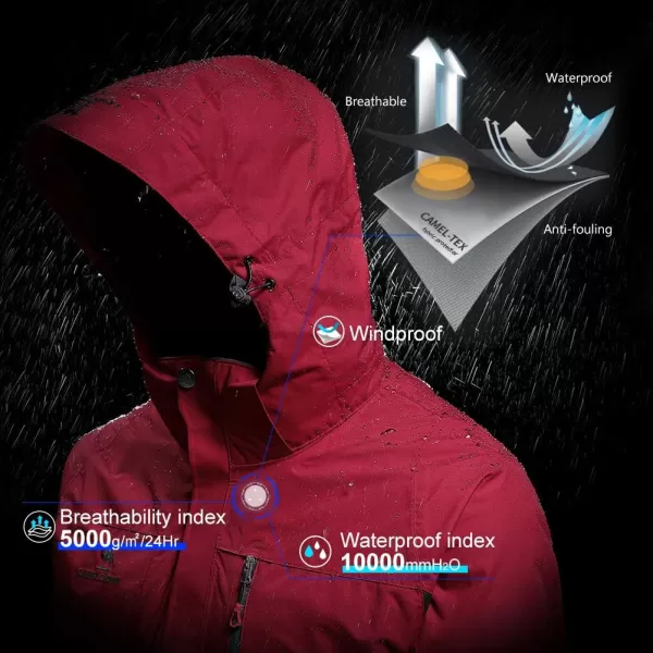 CAMEL CROWN Mens Ski Jacket 3 in 1 Waterproof Winter Jacket Snow Jacket Windproof Hooded with Inner Warm Fleece CoatRed