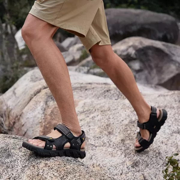 CAMEL CROWN Mens Water Sandals Waterproof Arch Support Hiking Sandals Comfort Leather Sandals Adjustable Athletic Outdoor Sandals for Summer Beach Trail WalkingBlackGrey