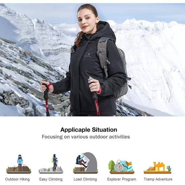CAMEL CROWN Womens Waterproof Ski Jacket Winter Coat Windbreaker Fleece Inner Snow Hiking OutdoorBlack