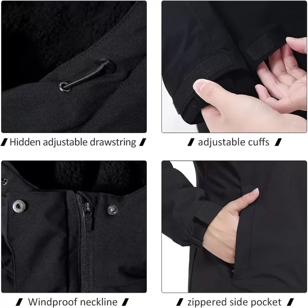 CAMEL CROWN Womens Waterproof Ski Jacket Winter Coat Windbreaker Fleece Inner Snow Hiking OutdoorBlack