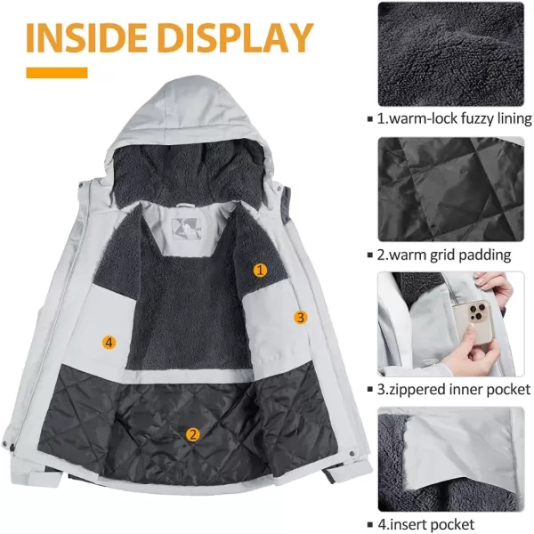 CAMEL CROWN Womens Waterproof Ski Jacket Winter Coat Windbreaker Fleece Inner Snow Hiking OutdoorGray