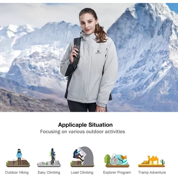 CAMEL CROWN Womens Waterproof Ski Jacket Winter Coat Windbreaker Fleece Inner Snow Hiking OutdoorGray