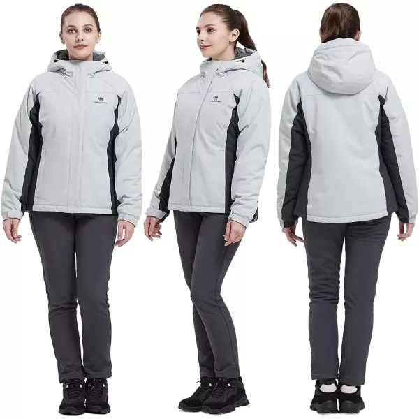 CAMEL CROWN Womens Waterproof Ski Jacket Winter Coat Windbreaker Fleece Inner Snow Hiking OutdoorGray