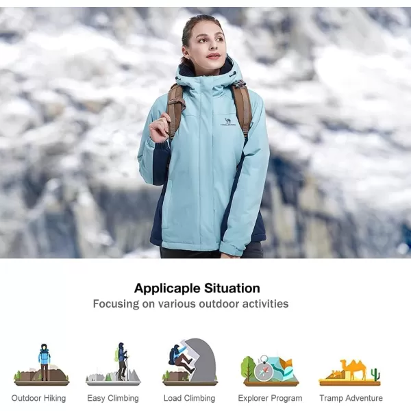 CAMEL CROWN Womens Waterproof Ski Jacket Winter Coat Windbreaker Fleece Inner Snow Hiking OutdoorLight Blue