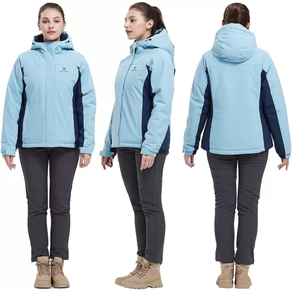 CAMEL CROWN Womens Waterproof Ski Jacket Winter Coat Windbreaker Fleece Inner Snow Hiking OutdoorLight Blue