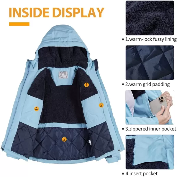 CAMEL CROWN Womens Waterproof Ski Jacket Winter Coat Windbreaker Fleece Inner Snow Hiking OutdoorLight Blue