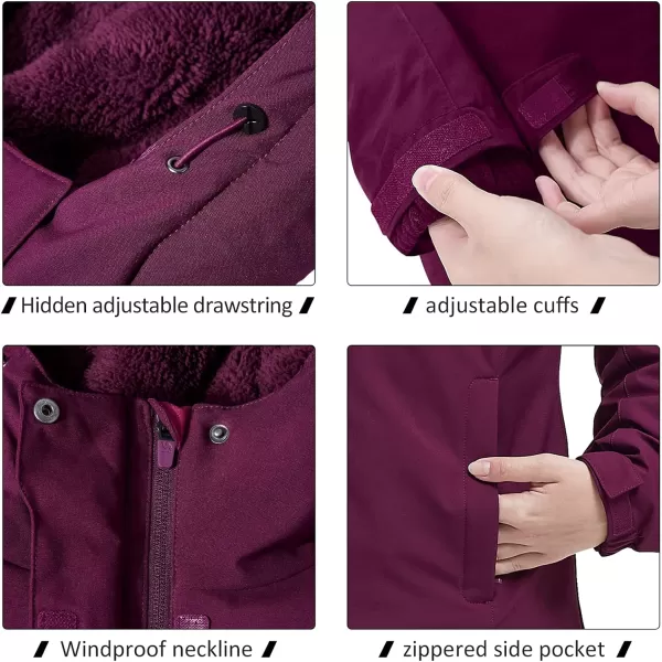 CAMEL CROWN Womens Waterproof Ski Jacket Winter Coat Windbreaker Fleece Inner Snow Hiking OutdoorPurple