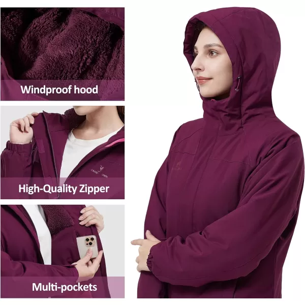 CAMEL CROWN Womens Waterproof Ski Jacket Winter Coat Windbreaker Fleece Inner Snow Hiking OutdoorPurple
