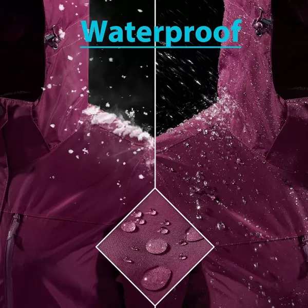 CAMEL CROWN Womens Waterproof Ski Jacket Winter Coat Windbreaker Fleece Inner Snow Hiking OutdoorPurple