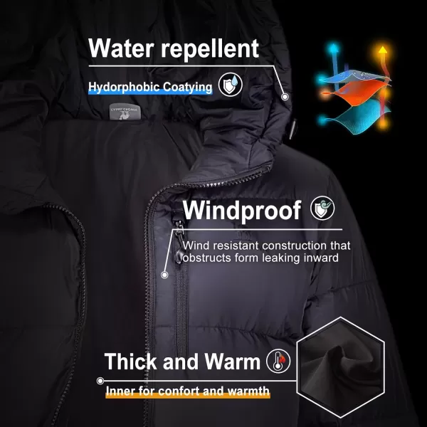 CAMEL CROWN Womens Winter Thickened Warm Down Coat Jacket Windproof WaterResistant Hooded Puffer jacketBlack