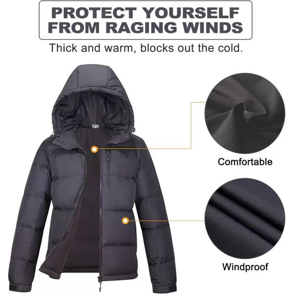 CAMEL CROWN Womens Winter Thickened Warm Down Coat Jacket Windproof WaterResistant Hooded Puffer jacketBlack