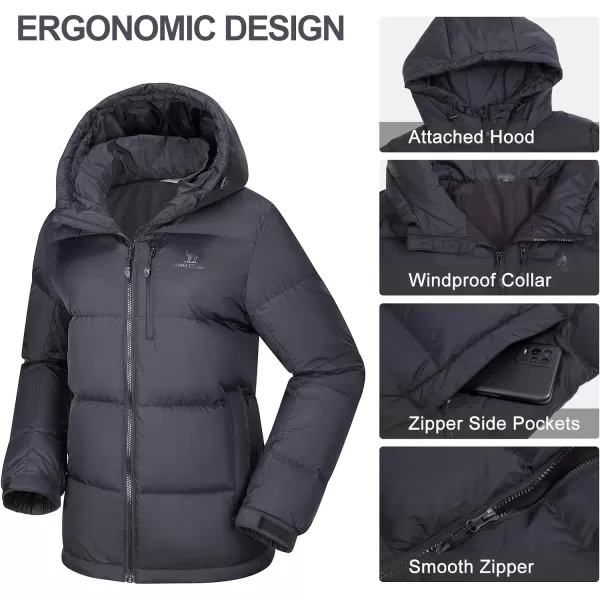 CAMEL CROWN Womens Winter Thickened Warm Down Coat Jacket Windproof WaterResistant Hooded Puffer jacketBlack