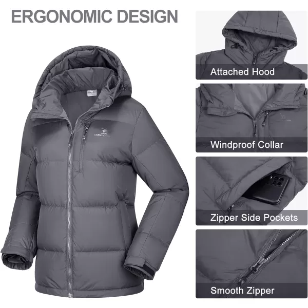 CAMEL CROWN Womens Winter Thickened Warm Down Coat Jacket Windproof WaterResistant Hooded Puffer jacketGray