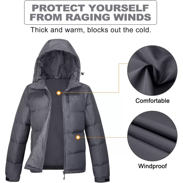 CAMEL CROWN Womens Winter Thickened Warm Down Coat Jacket Windproof WaterResistant Hooded Puffer jacketGray